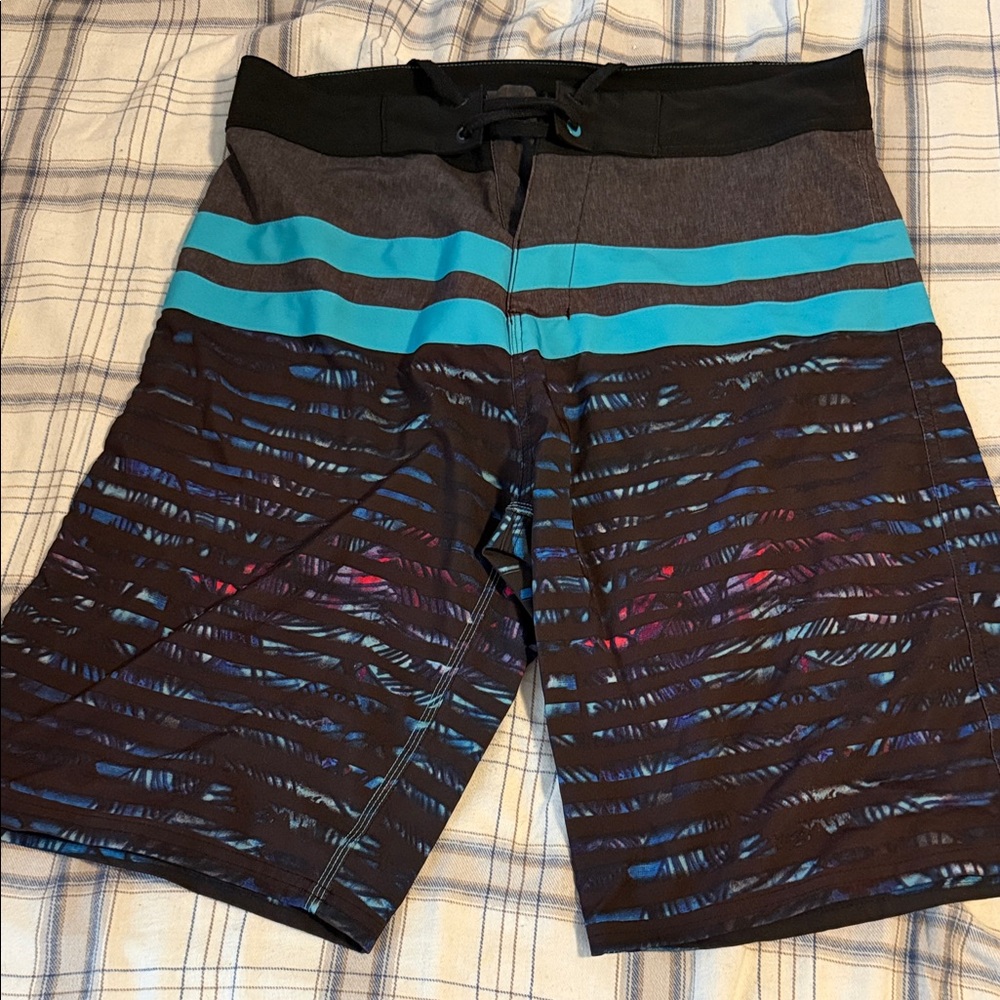 Burnside Black and Teal Board Shorts